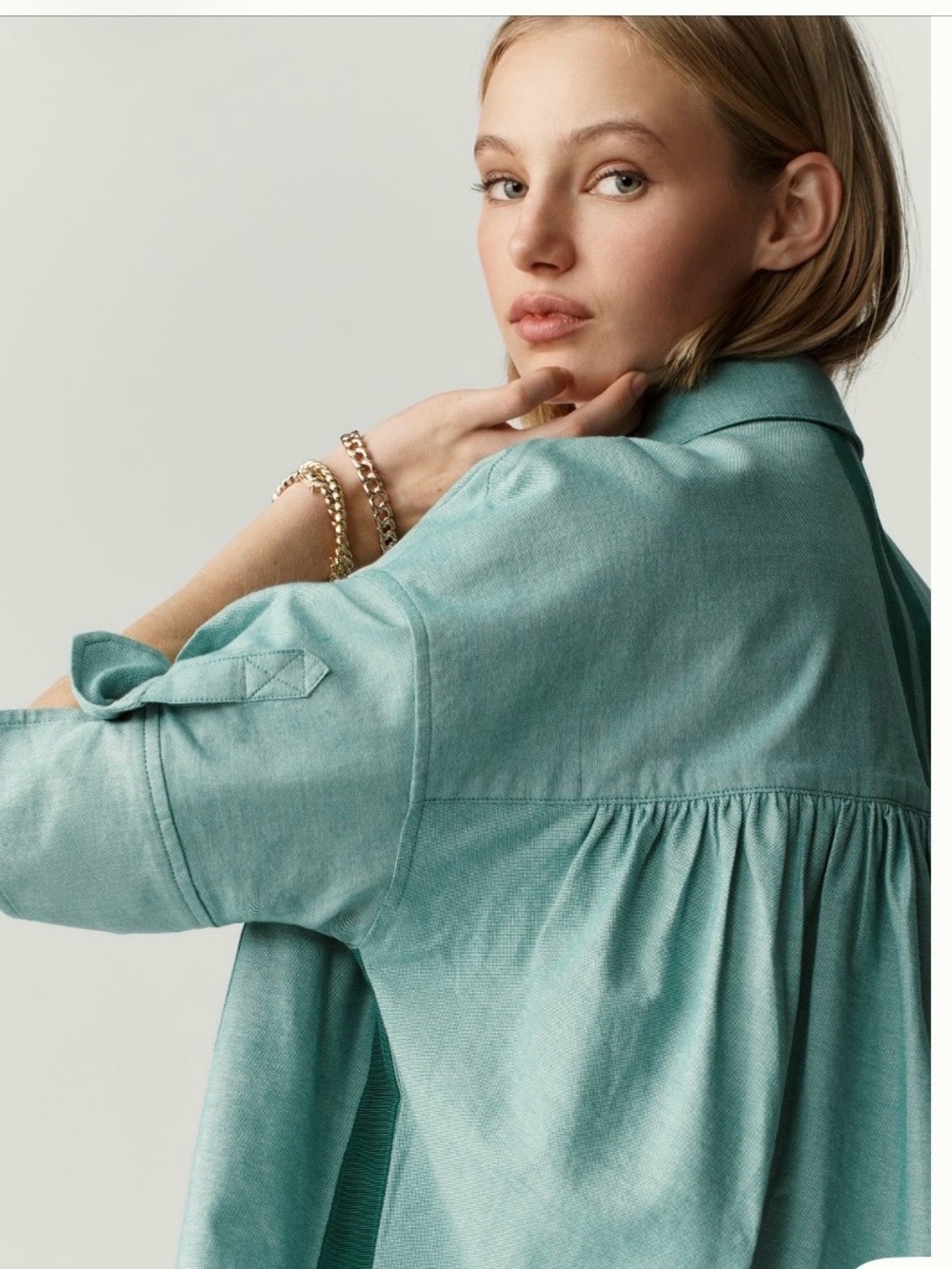 Anthropologie Maeve Mabel Boxy Oxford Shirt in Ultramarine Green